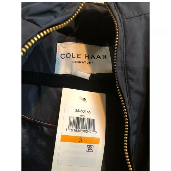 SOLD NWT Size S Cole Haan Long Quilted Blue Coat - Picture 8 of 8
